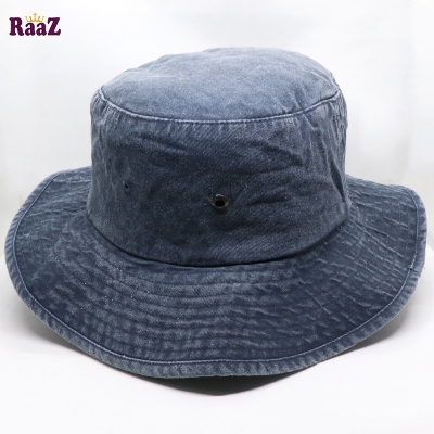 Picture of Navy Blue Wash Fabric Denim Unisex Wide Brim Hat