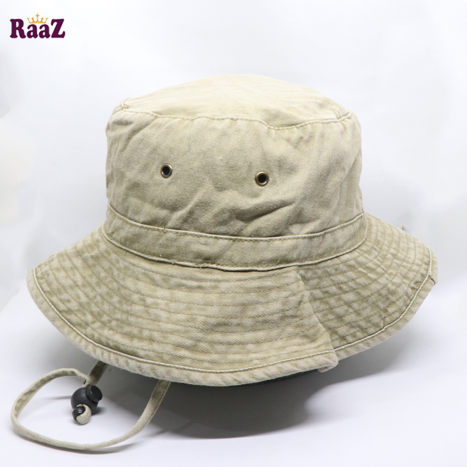 Picture of Off white Wash Fabric Denim Unisex Wide Brim Hat