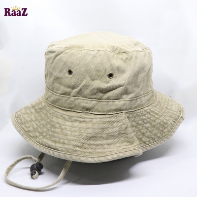 Picture of Off white Wash Fabric Denim Unisex Wide Brim Hat