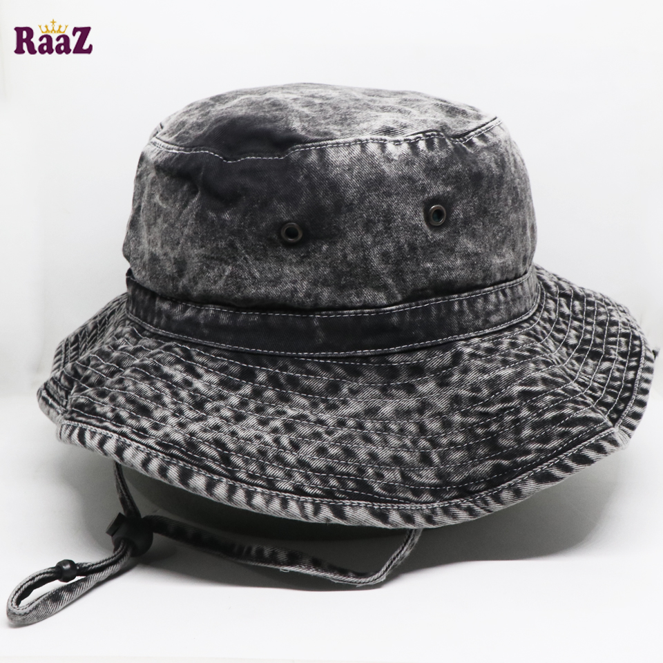 Picture of Black acid Wash Denim Fabric Unisex Wide Brim Hat