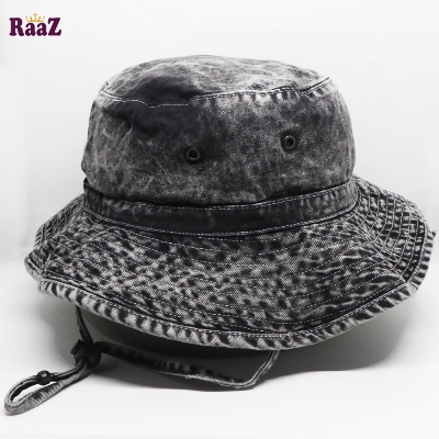 Picture of Black acid Wash Denim Fabric Unisex Wide Brim Hat