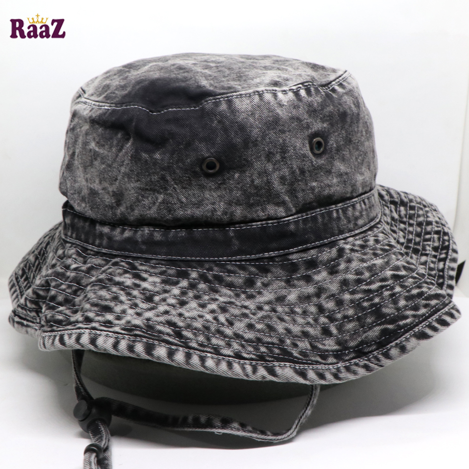 Picture of Black acid Wash Denim Fabric Unisex Wide Brim Hat