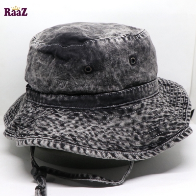 Picture of Black acid Wash Denim Fabric Unisex Wide Brim Hat