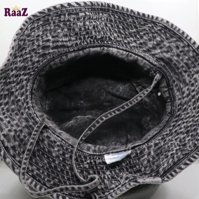 Picture of Black acid Wash Denim Fabric Unisex Wide Brim Hat