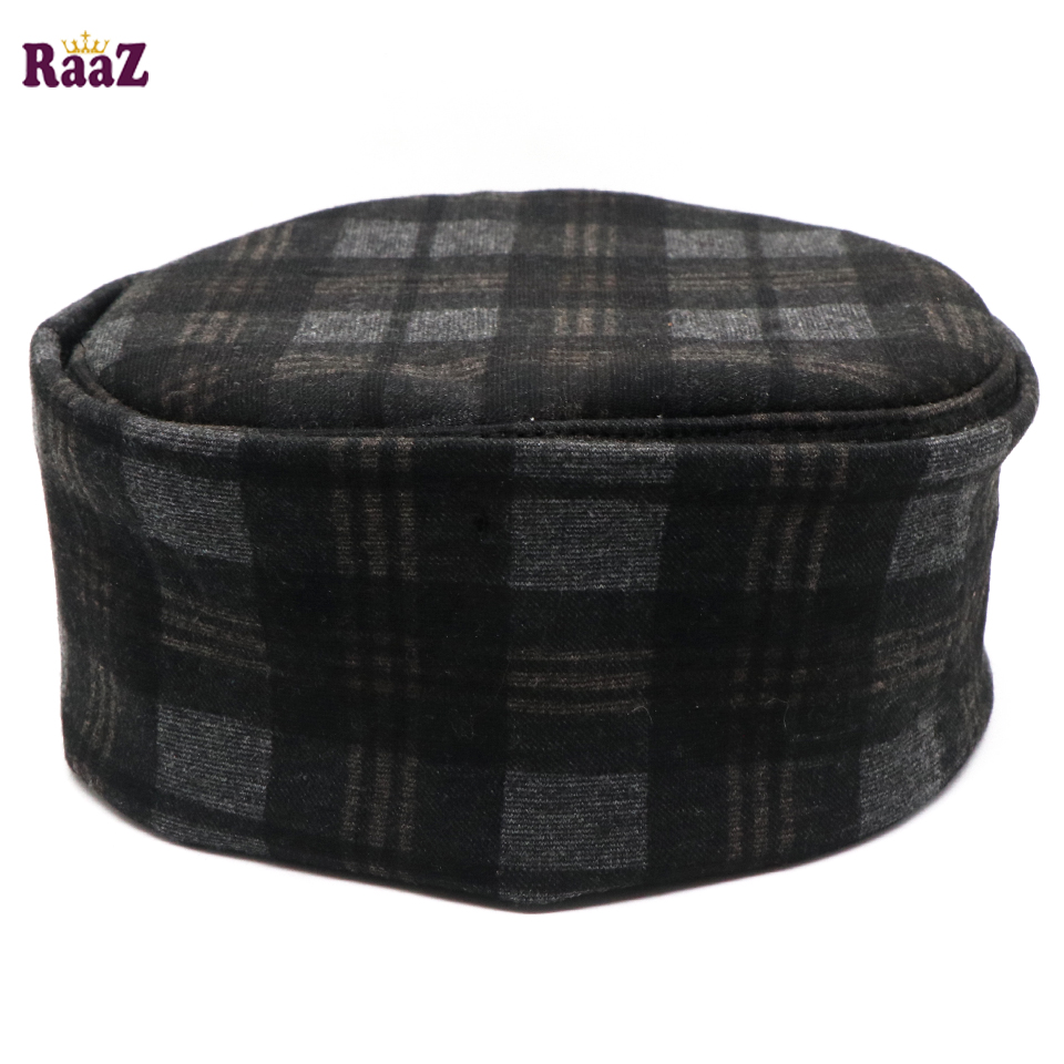 Picture of Silver Black Check High GSM Full Elastic Ramadan Prayer Tupi