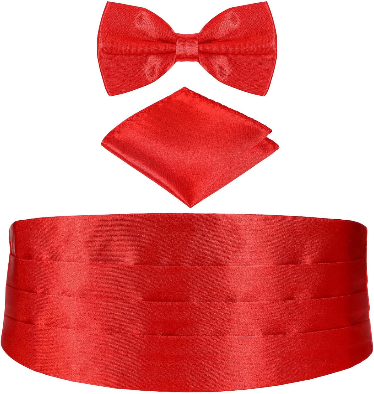 Picture of 3 Pcs Men's Satin Bow Tie Cummerbund with Handkerchief for Parties Weddings Proms (Red)
