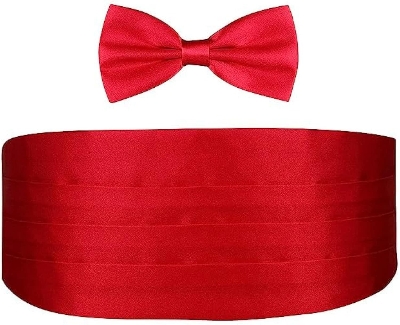 Picture of 3 Pcs Men's Satin Bow Tie Cummerbund with Handkerchief for Parties Weddings Proms (Red)