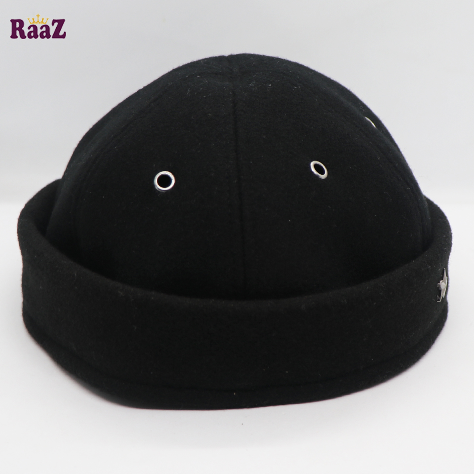 Picture of Black Star Spandex Vintage Distressed Brimless Cap Rolled Cuff Skull Cap for Women and Men Wool Docker Hat (Free Size)