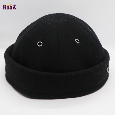 Picture of Black Star Spandex Vintage Distressed Brimless Cap Rolled Cuff Skull Cap for Women and Men Wool Docker Hat (Free Size)