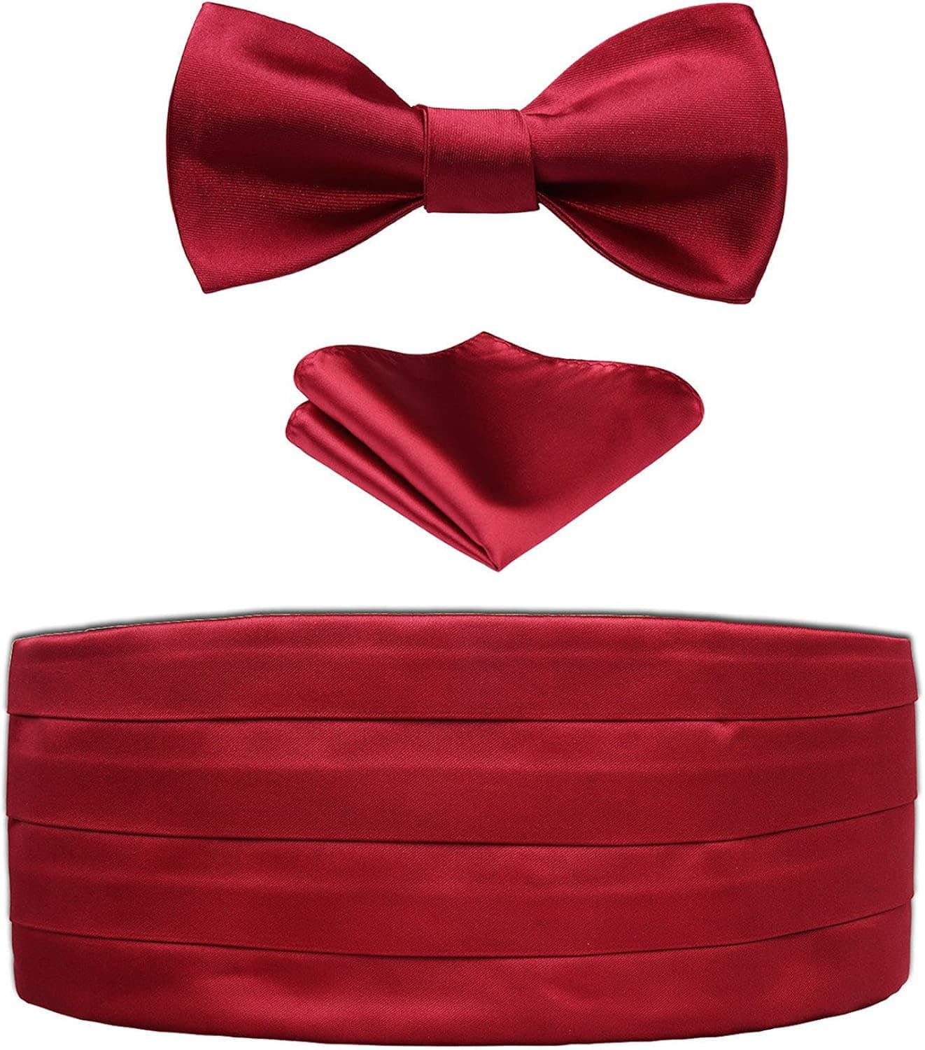 Picture of 3 Pcs Men's Satin Bow Tie Cummerbund with Handkerchief for Parties Weddings Proms (Maroon)