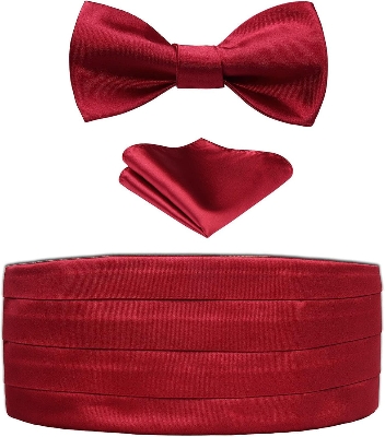 Picture of 3 Pcs Men's Satin Bow Tie Cummerbund with Handkerchief for Parties Weddings Proms (Maroon)