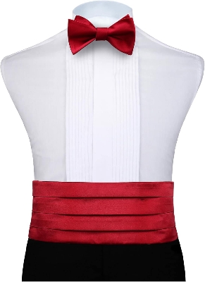 Picture of 3 Pcs Men's Satin Bow Tie Cummerbund with Handkerchief for Parties Weddings Proms (Maroon)