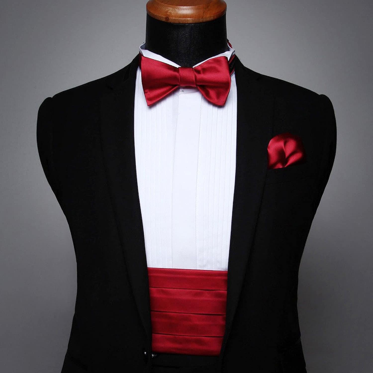 Picture of 3 Pcs Men's Satin Bow Tie Cummerbund with Handkerchief for Parties Weddings Proms (Maroon)