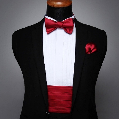 Picture of 3 Pcs Men's Satin Bow Tie Cummerbund with Handkerchief for Parties Weddings Proms (Maroon)