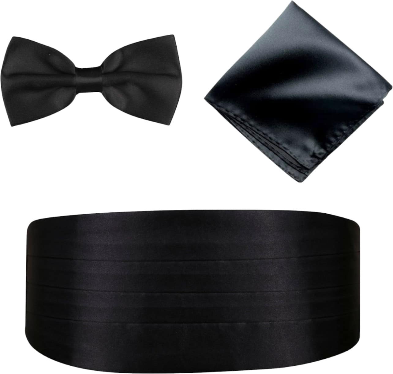 Picture of 3 Pcs Men's Satin Bow Tie Cummerbund with Handkerchief for Parties Weddings Proms (Black)