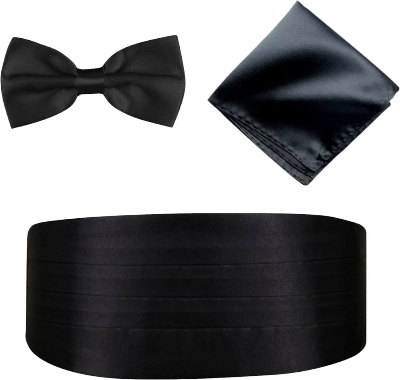 Picture of 3 Pcs Men's Satin Bow Tie Cummerbund with Handkerchief for Parties Weddings Proms (Black)