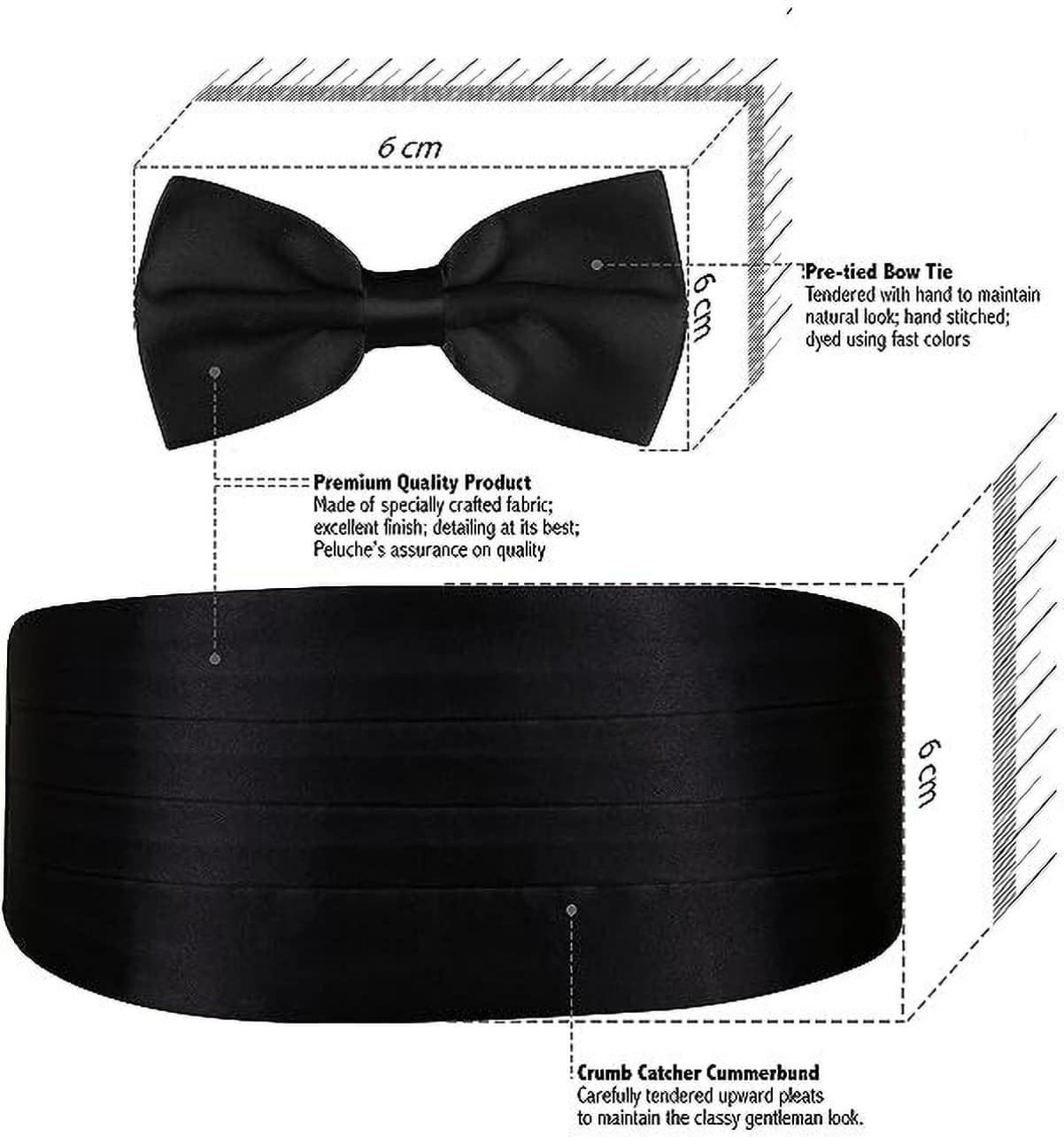 Picture of 3 Pcs Men's Satin Bow Tie Cummerbund with Handkerchief for Parties Weddings Proms (Black)