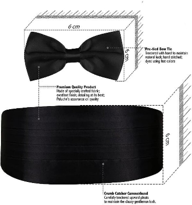 Picture of 3 Pcs Men's Satin Bow Tie Cummerbund with Handkerchief for Parties Weddings Proms (Black)