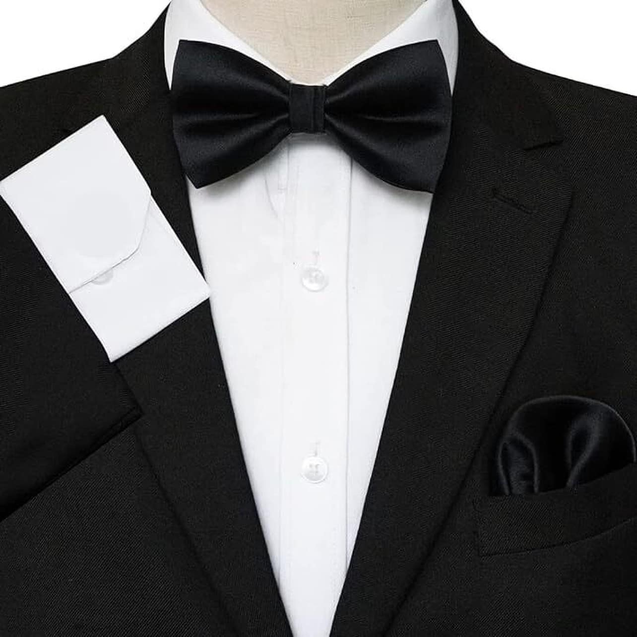 Picture of 3 Pcs Men's Satin Bow Tie Cummerbund with Handkerchief for Parties Weddings Proms (Black)