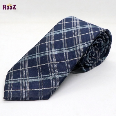 Picture of Navy Blue White Square Stripe Necktie For Men