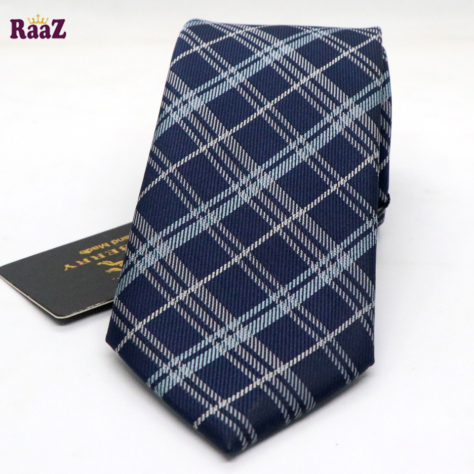 Picture of Navy Blue White Square Stripe Necktie For Men