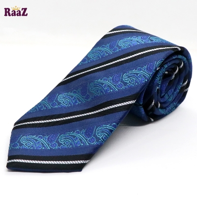 Picture of Blue Flower Design Black Stripe Tie For Men