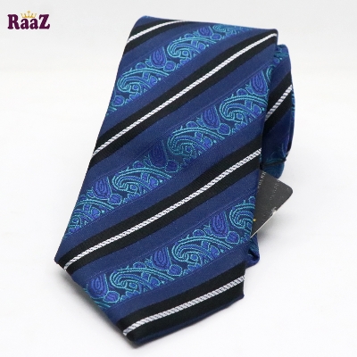 Picture of Blue Flower Design Black Stripe Tie For Men