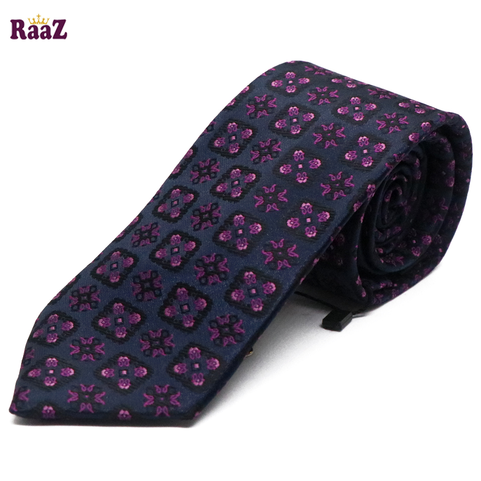 Picture of Navy Blue Purple Flower Design Embroidery Necktie
