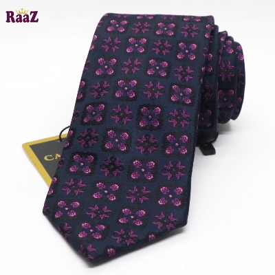 Picture of Navy Blue Purple Flower Design Embroidery Necktie