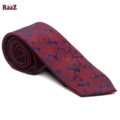 Picture of Deep Blue And Maroon Flower Embroidery Design Necktie For Men