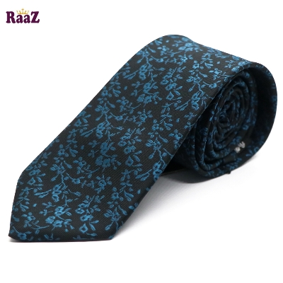 Picture of Black Blue Embroidery Bloomed Charm Floral Design Tie For Men