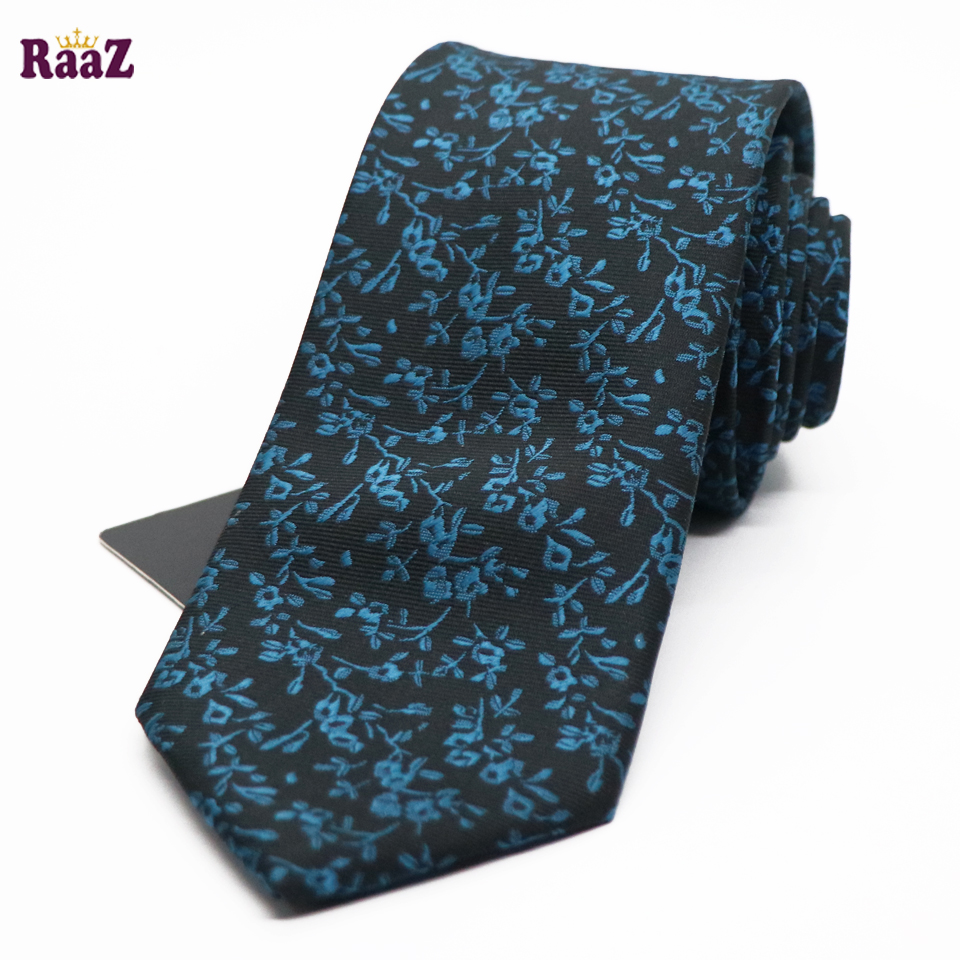 Picture of Black Blue Embroidery Bloomed Charm Floral Design Tie For Men