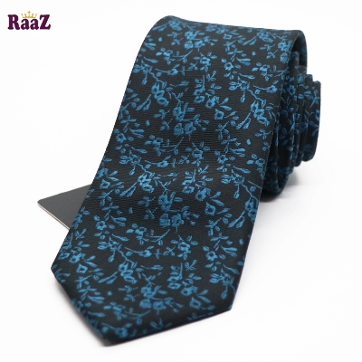 Picture of Black Blue Embroidery Bloomed Charm Floral Design Tie For Men