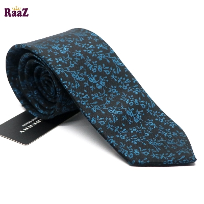 Picture of Black Blue Embroidery Bloomed Charm Floral Design Tie For Men
