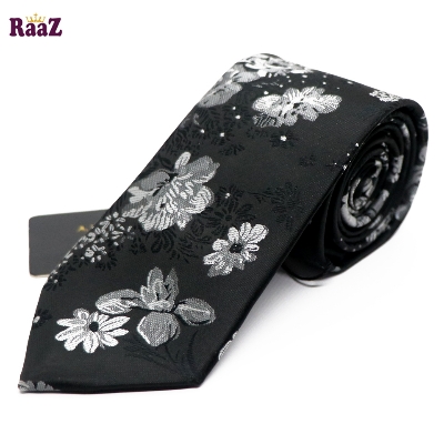 Picture of Black White Bloomed Charm Floral Embroidery Design Wedding Tie For Men
