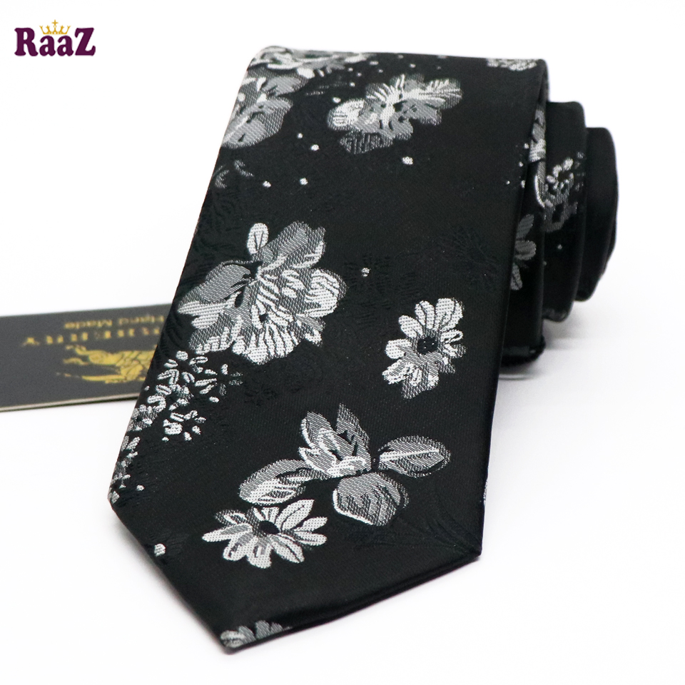 Picture of Black White Bloomed Charm Floral Embroidery Design Wedding Tie For Men