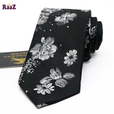 Picture of Black White Bloomed Charm Floral Embroidery Design Wedding Tie For Men
