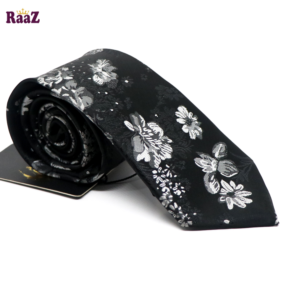 Picture of Black White Bloomed Charm Floral Embroidery Design Wedding Tie For Men