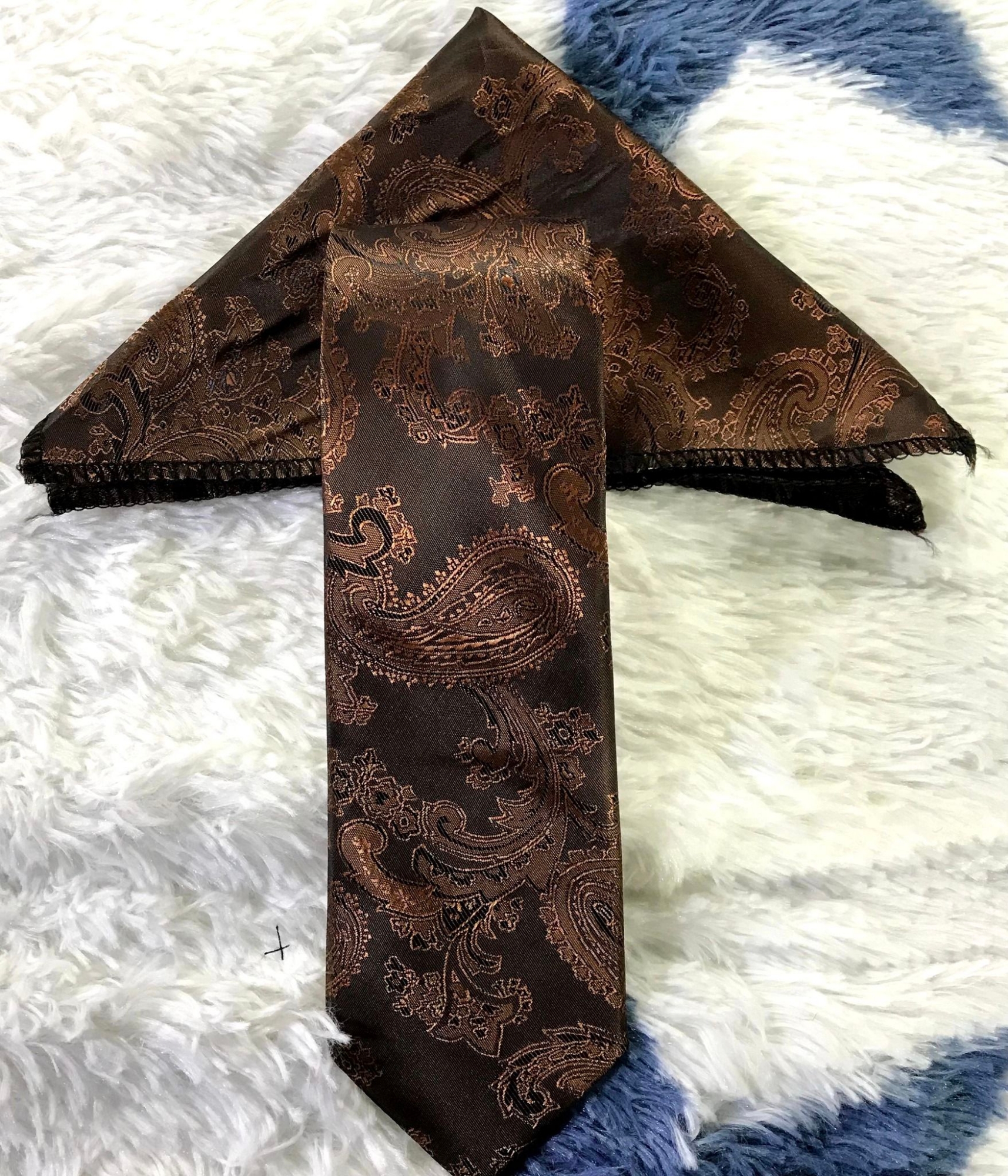 Picture of Coffee Floral Design Tie And Pocket Square Set For Men