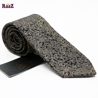 Picture of Black Golden Bloomed Charm Floral Embroidery Design Wedding Tie For Men