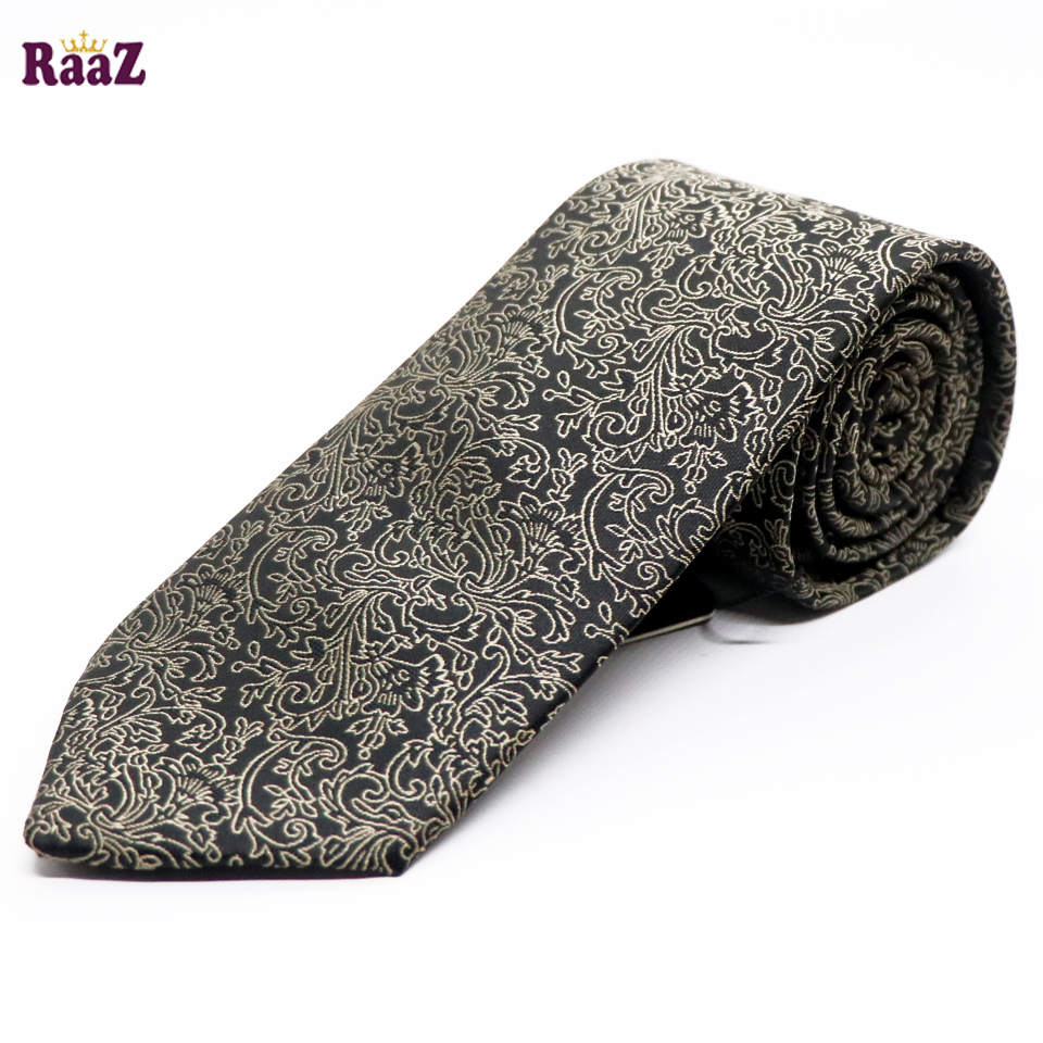 Picture of Black Golden Bloomed Charm Floral Embroidery Design Wedding Tie For Men
