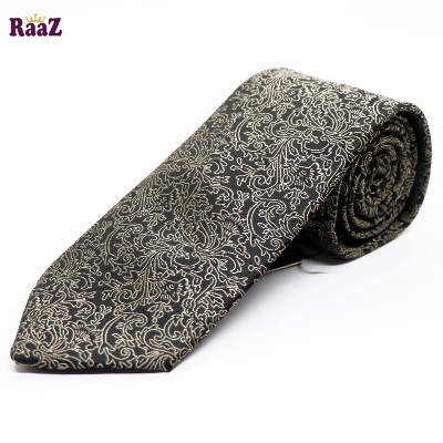 Picture of Black Golden Bloomed Charm Floral Embroidery Design Wedding Tie For Men