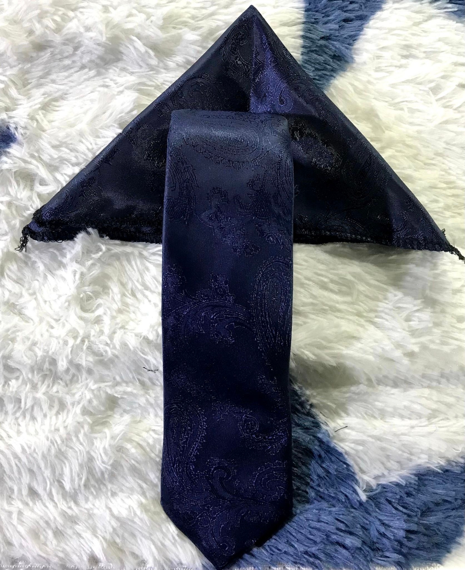 Picture of Navy Blue Floral Design Tie And Pocket Square Set For Men