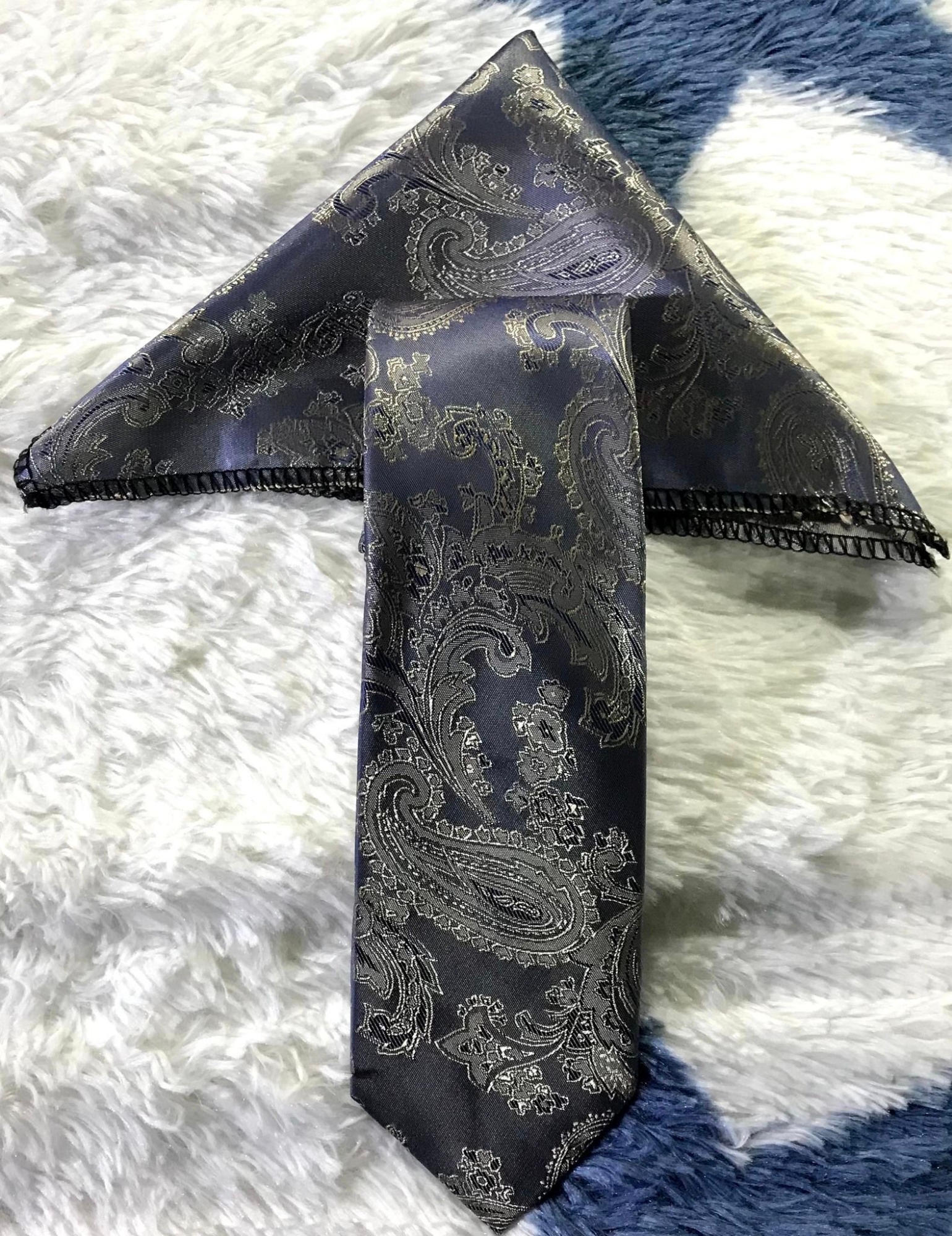 Picture of Sky Blue Floral Design Tie And Pocket Square Set For Men