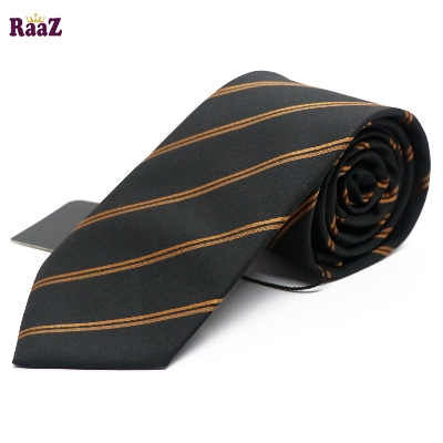Picture of Black Golden Imperial Stitch Broad Stripe Statement Tie For Men
