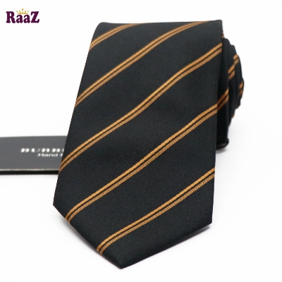 Picture of Black Golden Imperial Stitch Broad Stripe Statement Tie For Men