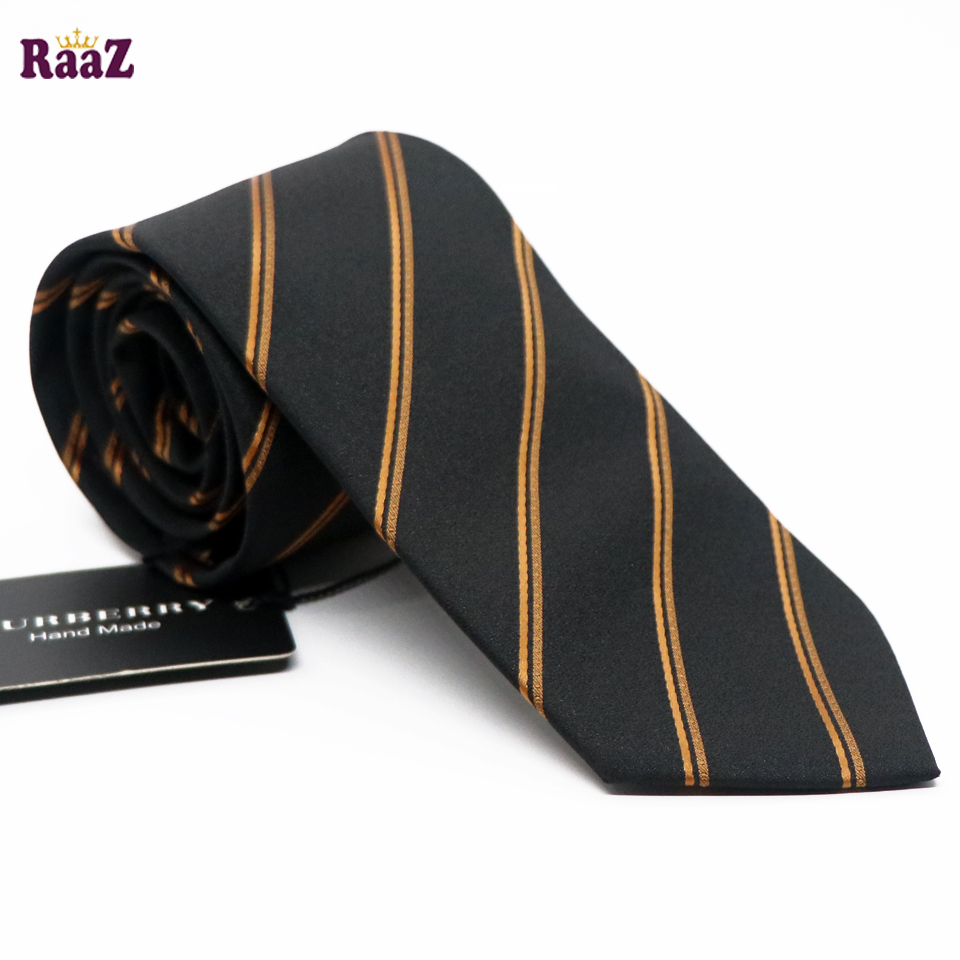 Picture of Black Golden Imperial Stitch Broad Stripe Statement Tie For Men