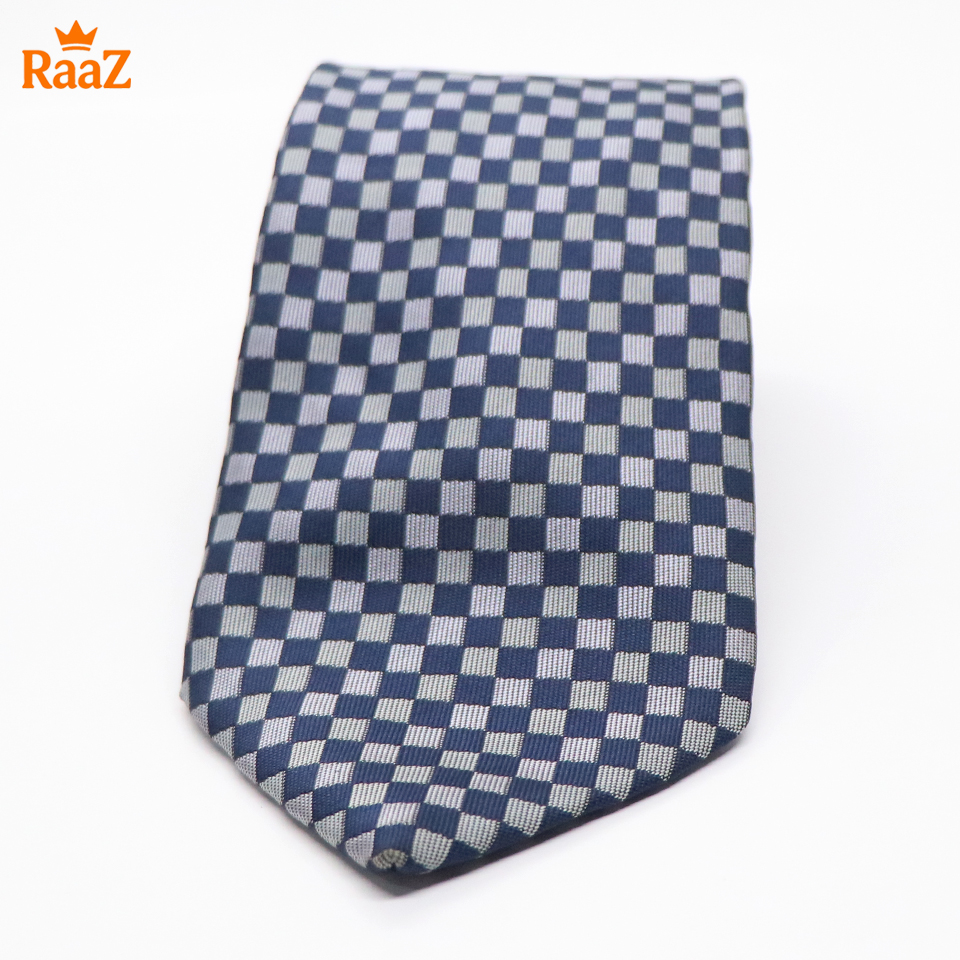 Picture of Navy Blue Timeless Sophistication Grid Check Formal Tie For Men