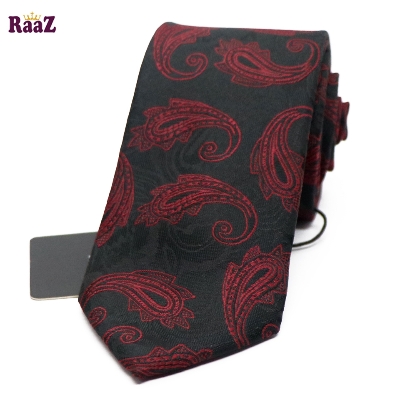 Picture of Black Maroon Bloomed Charm Floral Embroidery Design Wedding Tie For Men