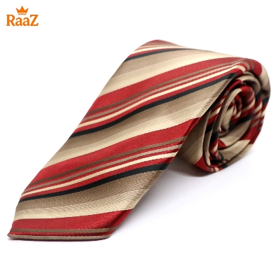 Picture of Brown Red Imperial Stitch Broad Stripe Statement Tie For Men